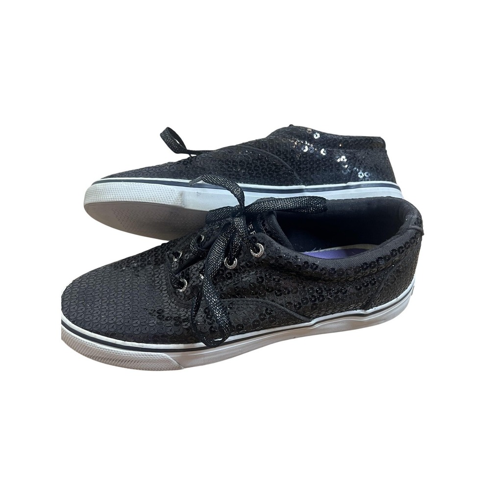 Sperry Top Sider Shoes Wm Size 7.5 Black Sequin Lace Up Sneaker Casual‎ Glam